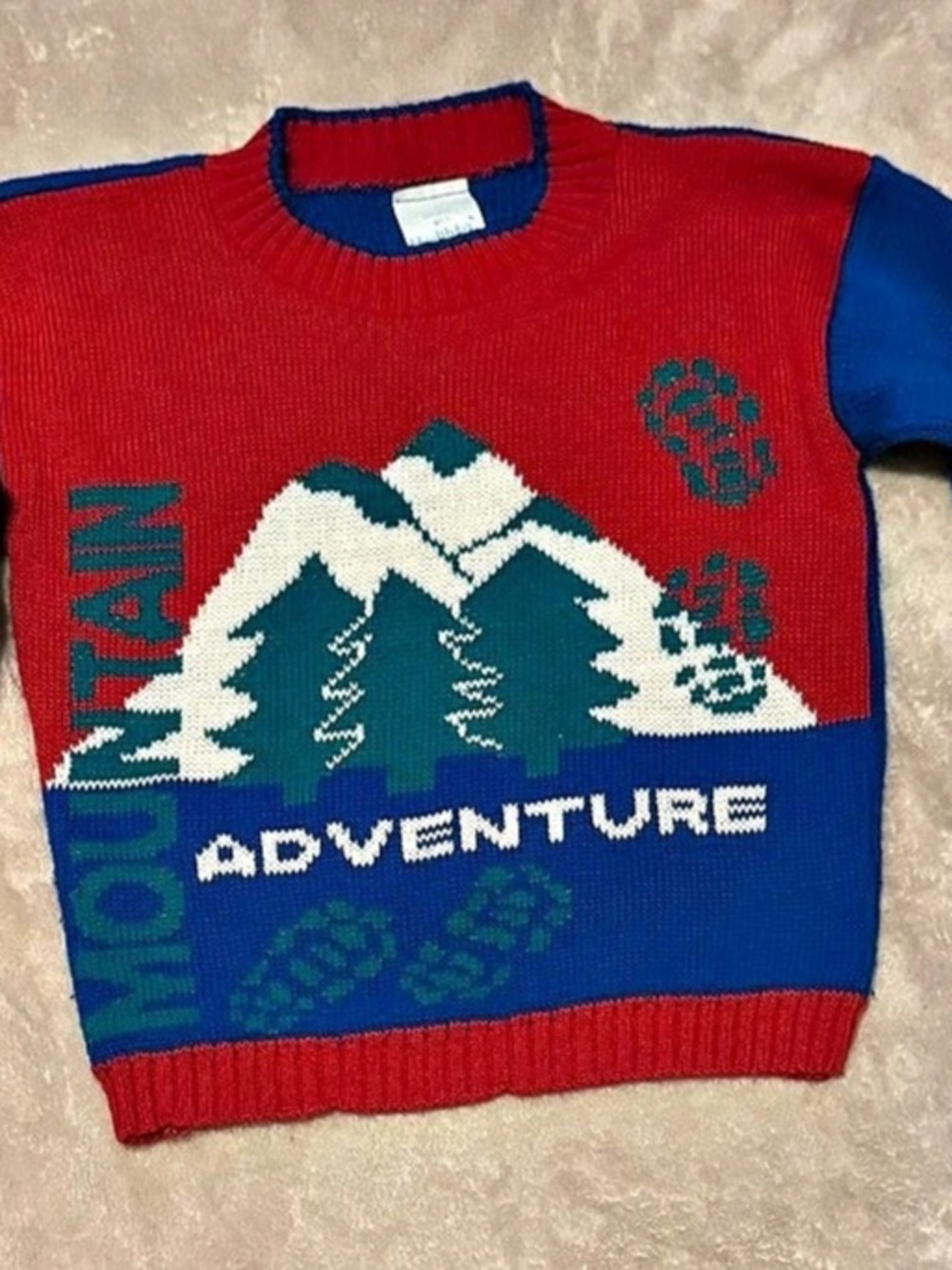 Vintage Healthtex Boys M 5/6 Adventure Mountain Sweater Red & Blue